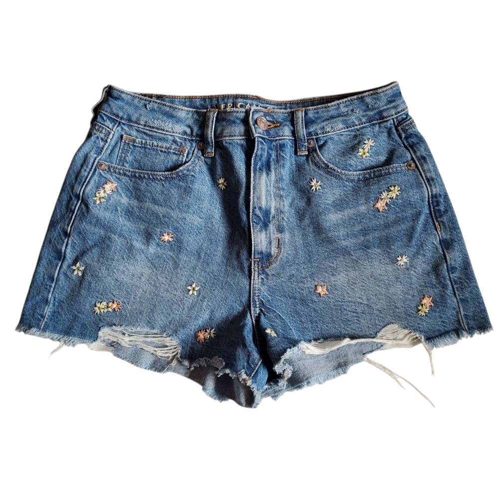 American Eagle Preppy Floral Embroidered Denim Shorts - Size 6